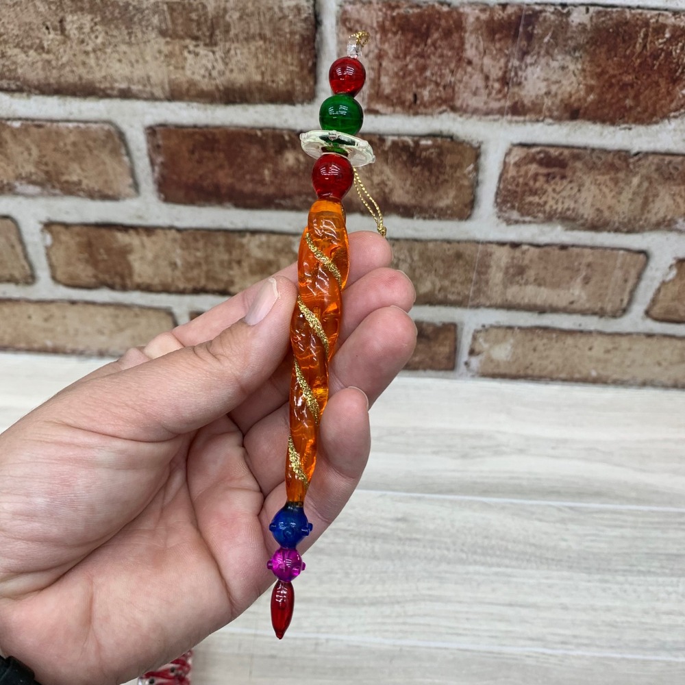 VTG Candy Christmas Ornaments Set of 4 Red Green Icicle Swirl Holiday Decor - Picture 5 of 5